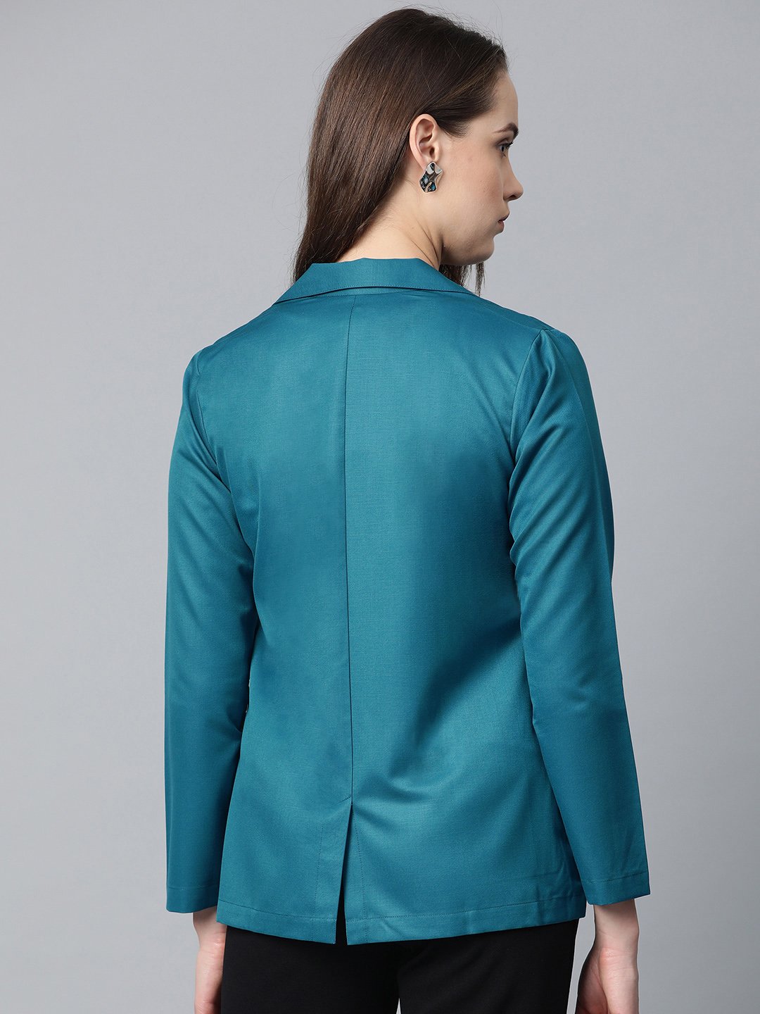 Jompers Women Teal Blue Solid Single-Breasted Smart Casual Blazer | Swadesiicart