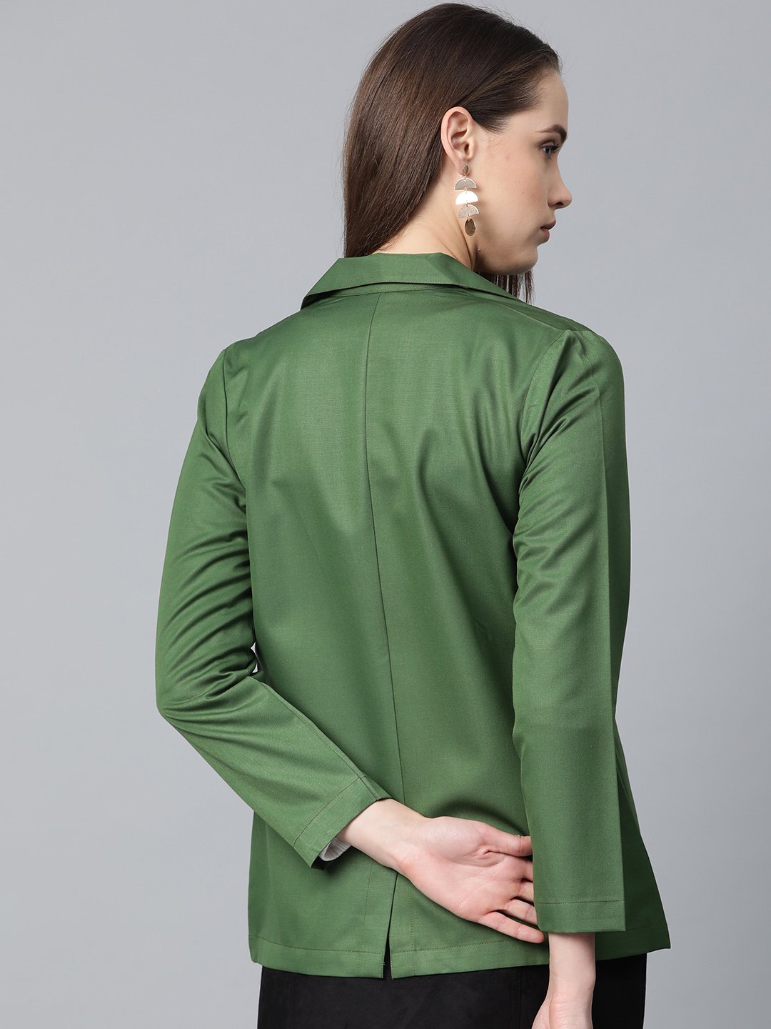 Jompers Women Olive-Green Solid Single-Breasted Smart Casual Blazer | Swadesiicart