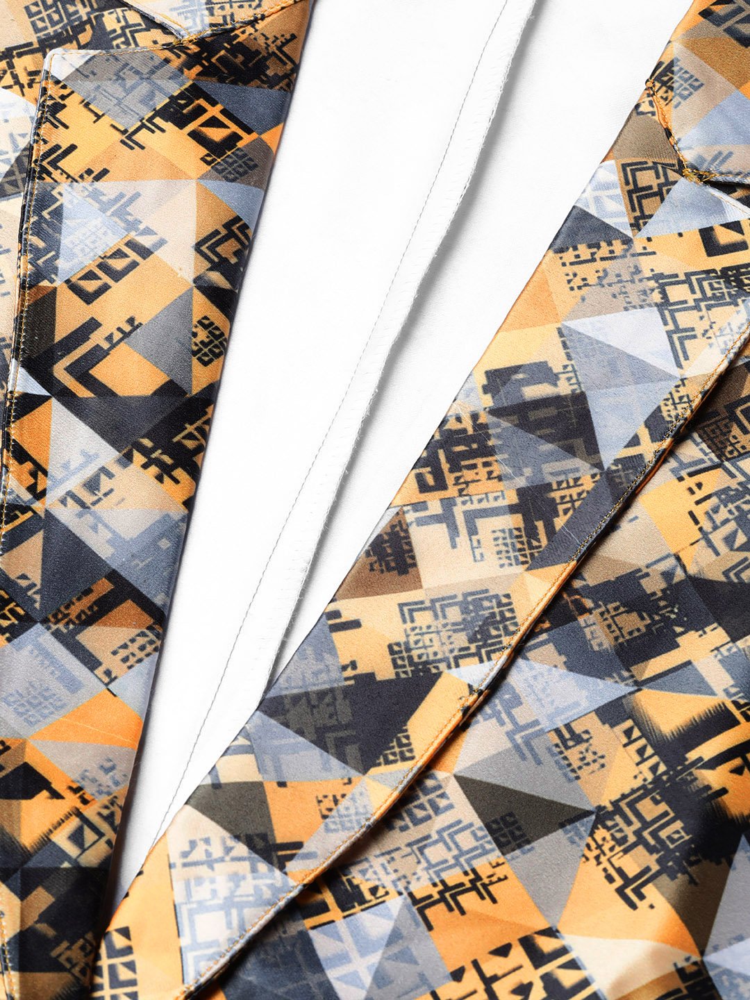 Jompers Women Mustard Yellow & Grey Satin Finish Printed Single-Breasted Blazer | Swadesiicart