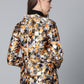 Jompers Women Mustard Yellow & Grey Satin Finish Printed Single-Breasted Blazer | Swadesiicart