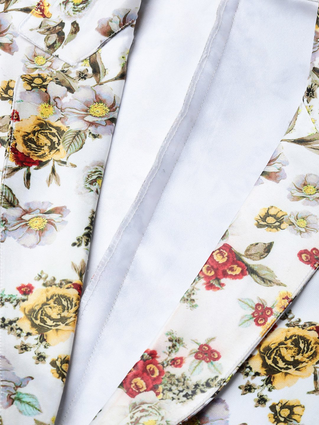 Jompers Women White & Yellow Satin Finish Floral Print Single-Breasted Blazer | Swadesiicart