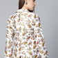 Jompers Women White & Yellow Satin Finish Floral Print Single-Breasted Blazer | Swadesiicart