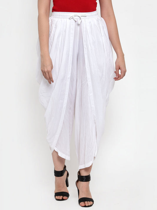 Jompers Women White Solid Dhoti | Swadesiicart