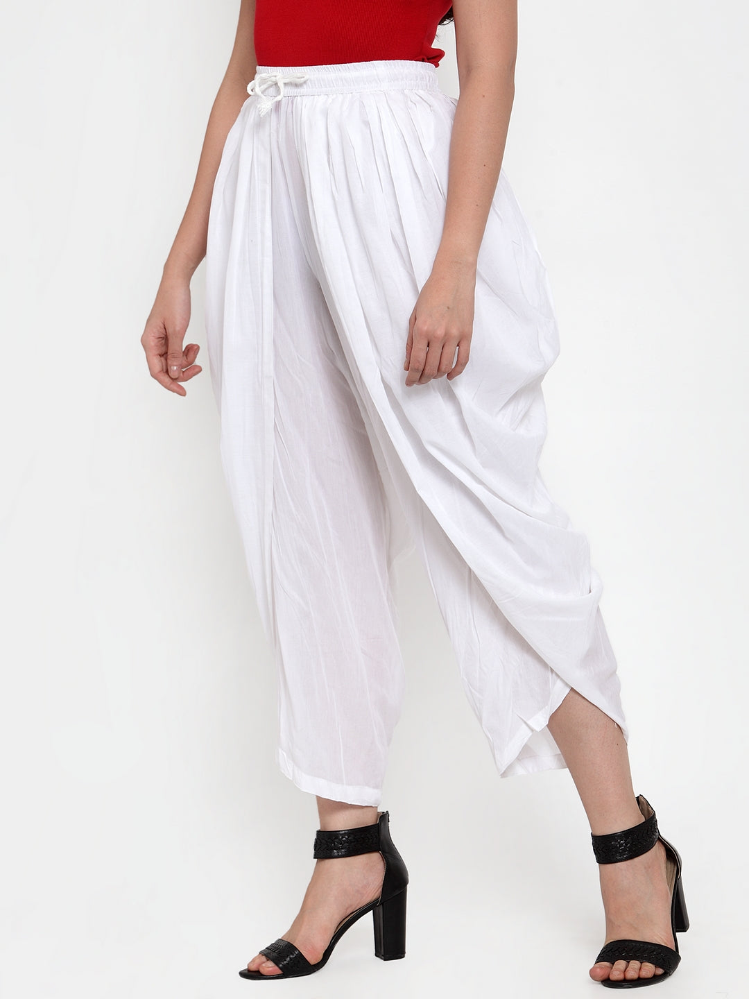 Jompers Women White Solid Dhoti | Swadesiicart