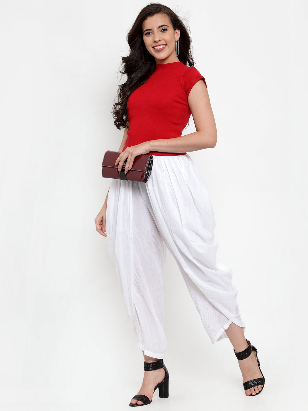 Jompers Women White Solid Dhoti | Swadesiicart