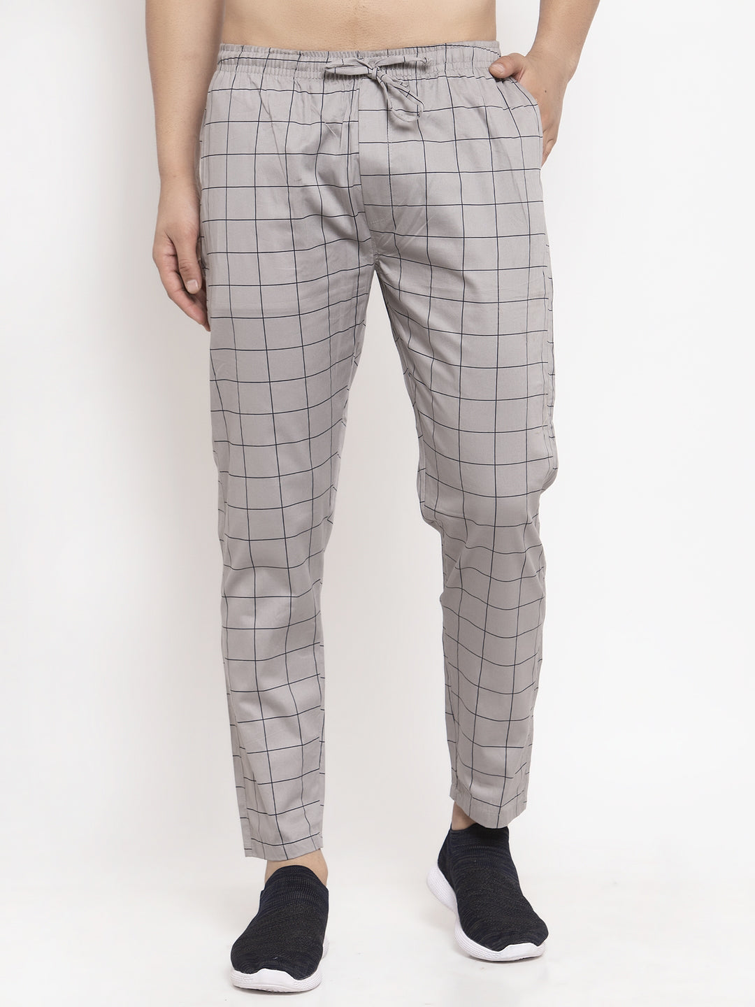 Jainish Men's Grey Checked Cotton Track Pants ( JOG 012Grey ) - Swadesiicart