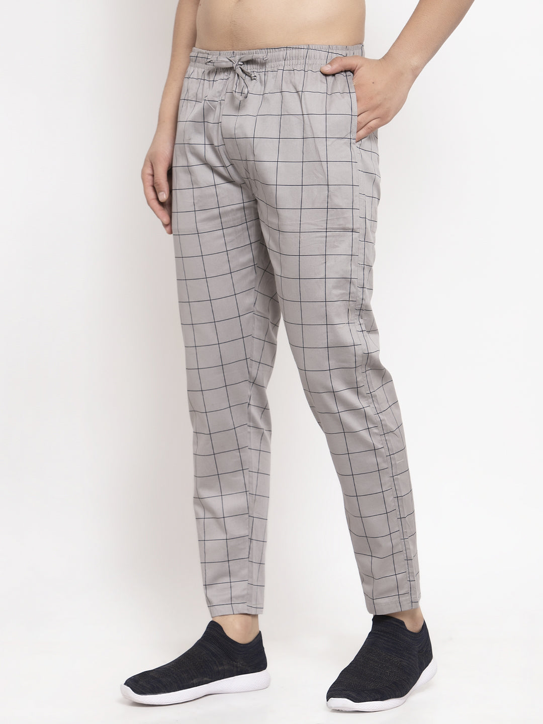 Jainish Men's Grey Checked Cotton Track Pants ( JOG 012Grey ) - Swadesiicart