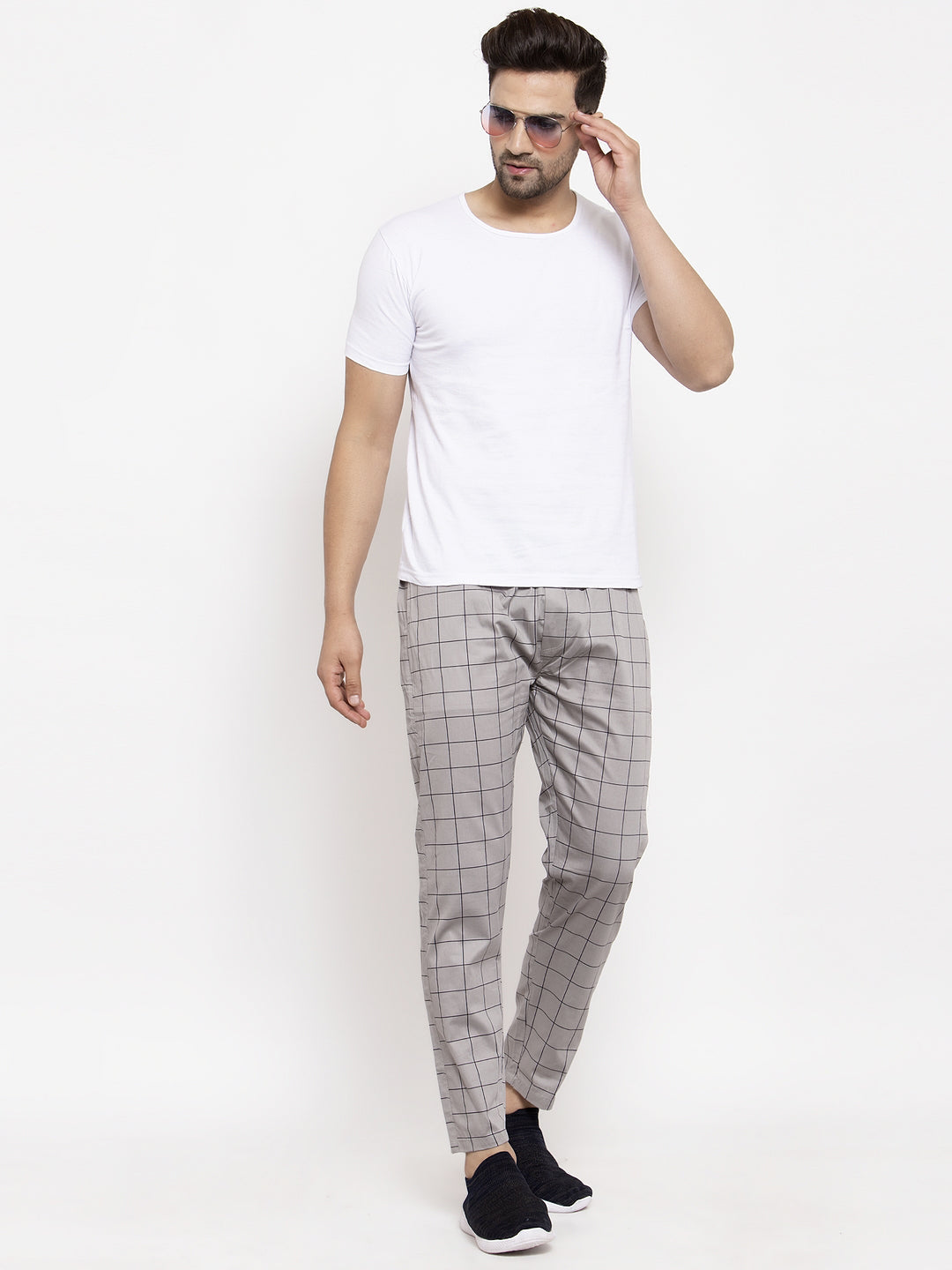 Jainish Men's Grey Checked Cotton Track Pants ( JOG 012Grey ) - Swadesiicart