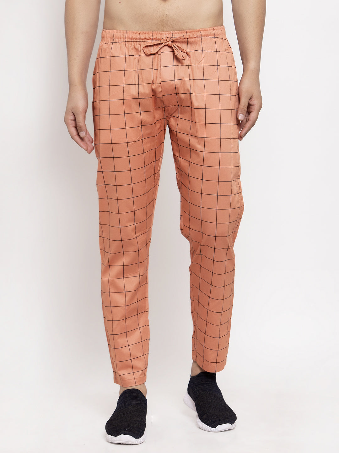 Jainish Men's Orange Checked Cotton Track Pants ( JOG 012Orange ) - Swadesiicart