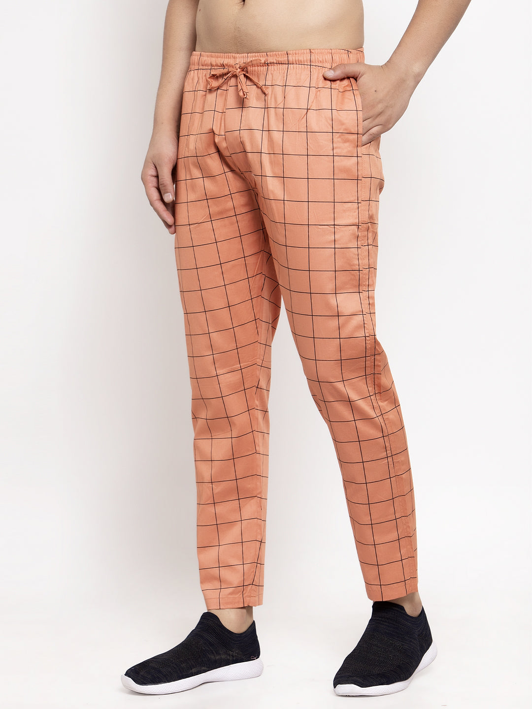 Jainish Men's Orange Checked Cotton Track Pants ( JOG 012Orange ) - Swadesiicart