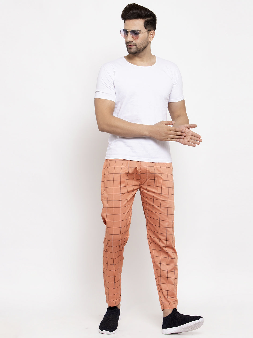 Jainish Men's Orange Checked Cotton Track Pants ( JOG 012Orange ) - Swadesiicart