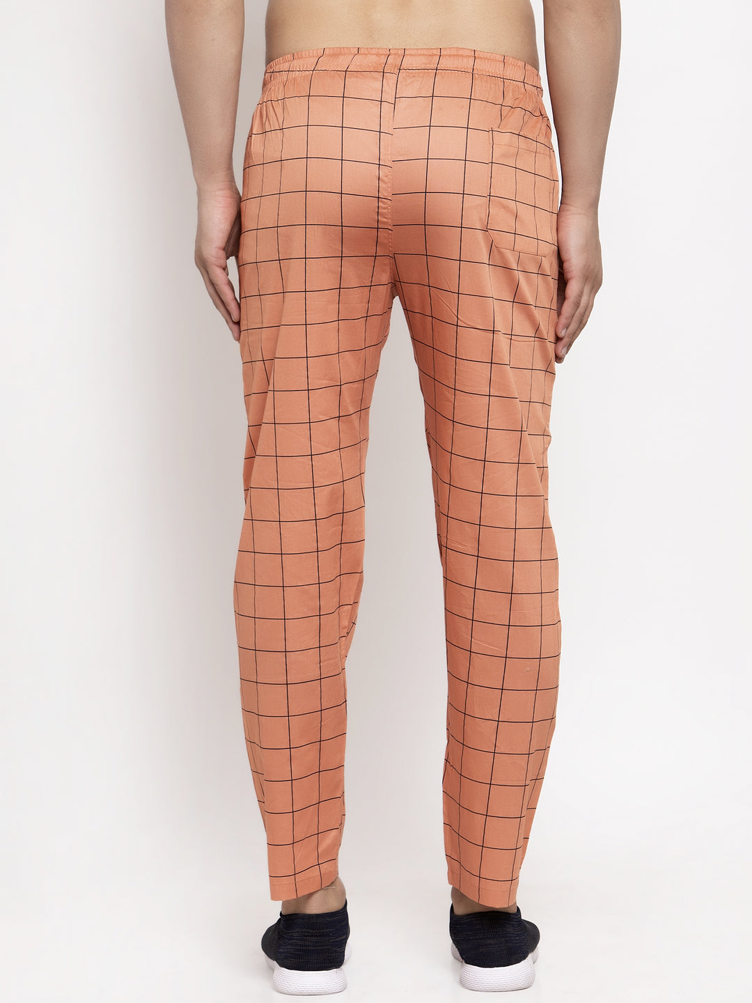 Jainish Men's Orange Checked Cotton Track Pants ( JOG 012Orange ) - Swadesiicart