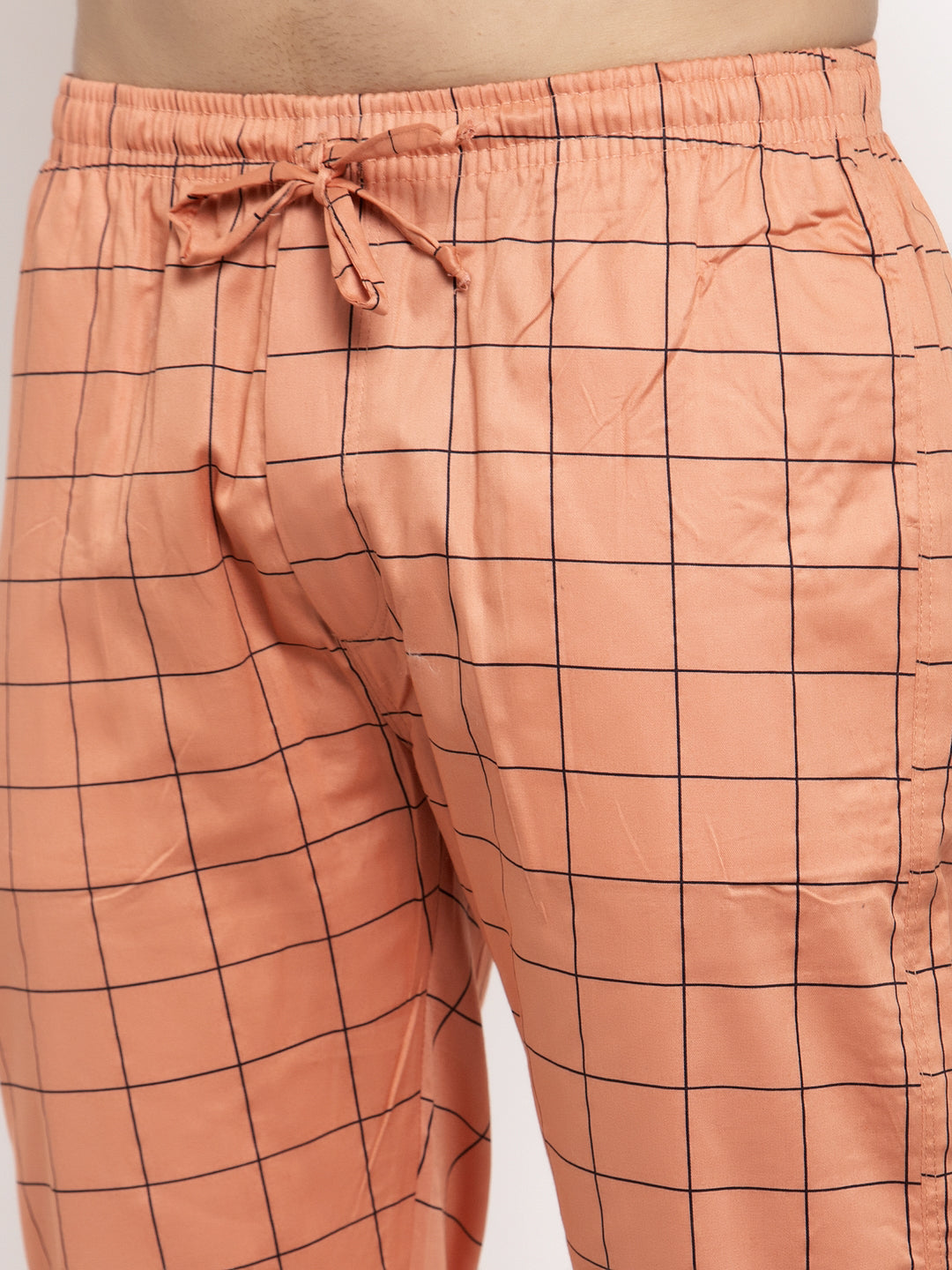 Jainish Men's Orange Checked Cotton Track Pants ( JOG 012Orange ) - Swadesiicart