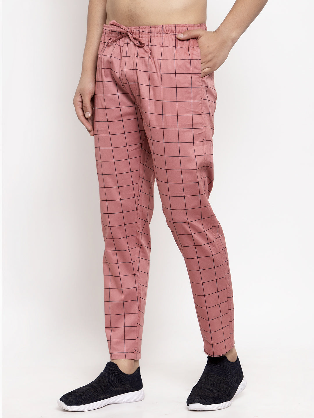 Jainish Men's Peach Checked Cotton Track Pants ( JOG 012Peach ) - Swadesiicart