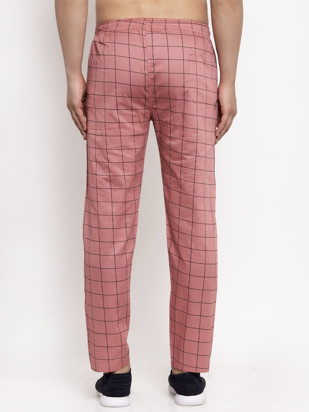 Jainish Men's Peach Checked Cotton Track Pants ( JOG 012Peach ) - Swadesiicart