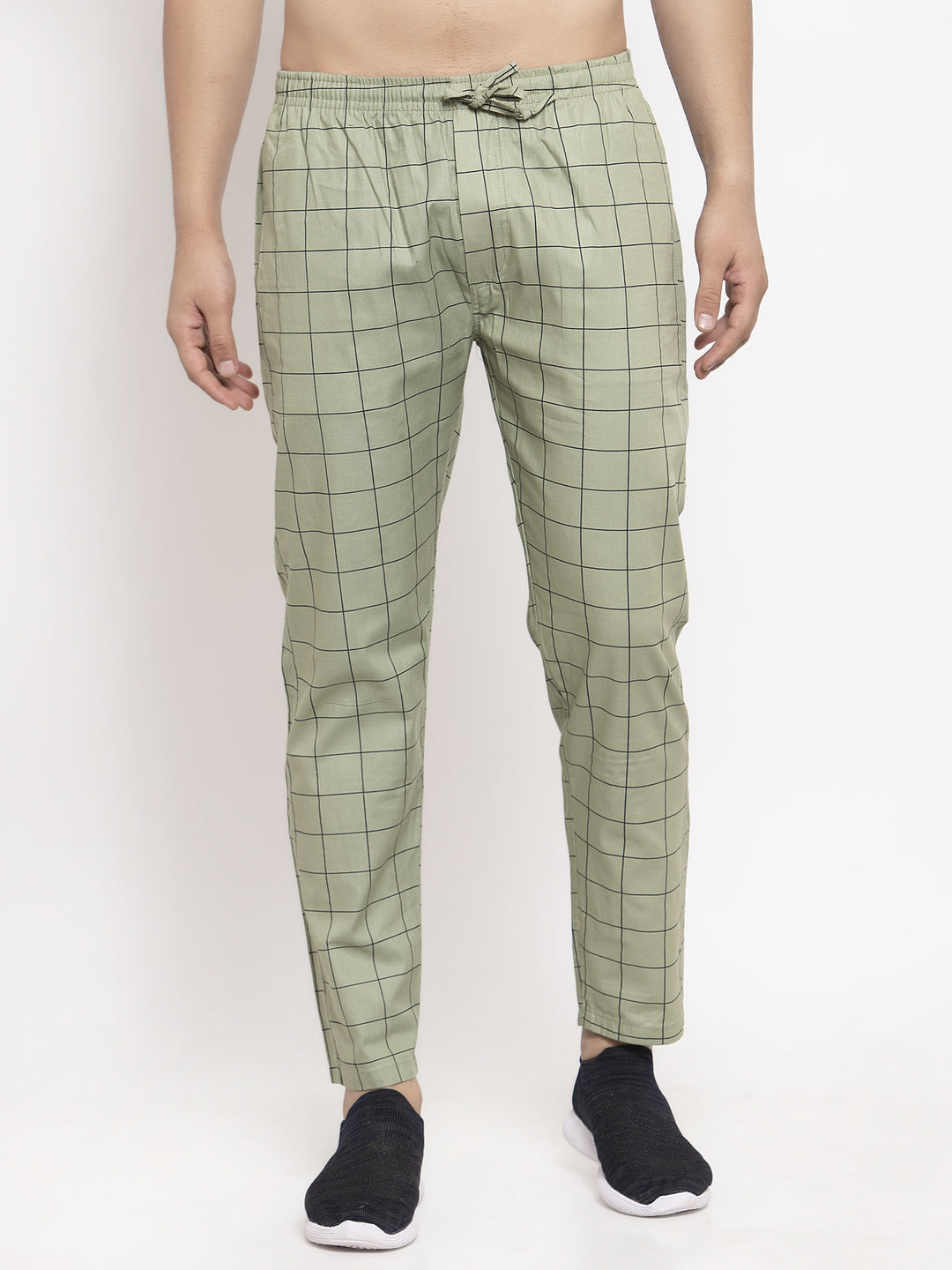 Jainish Men's Green Checked Cotton Track Pants ( JOG 012Pista ) - Swadesiicart