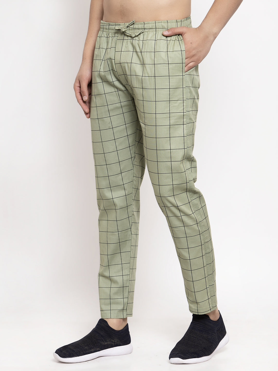 Jainish Men's Green Checked Cotton Track Pants ( JOG 012Pista ) - Swadesiicart