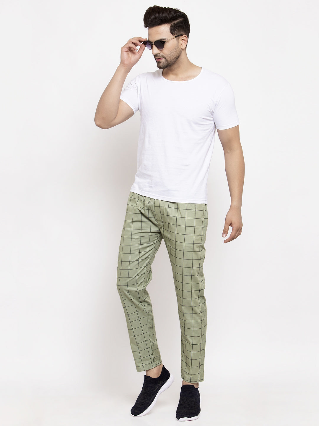 Jainish Men's Green Checked Cotton Track Pants ( JOG 012Pista ) - Swadesiicart