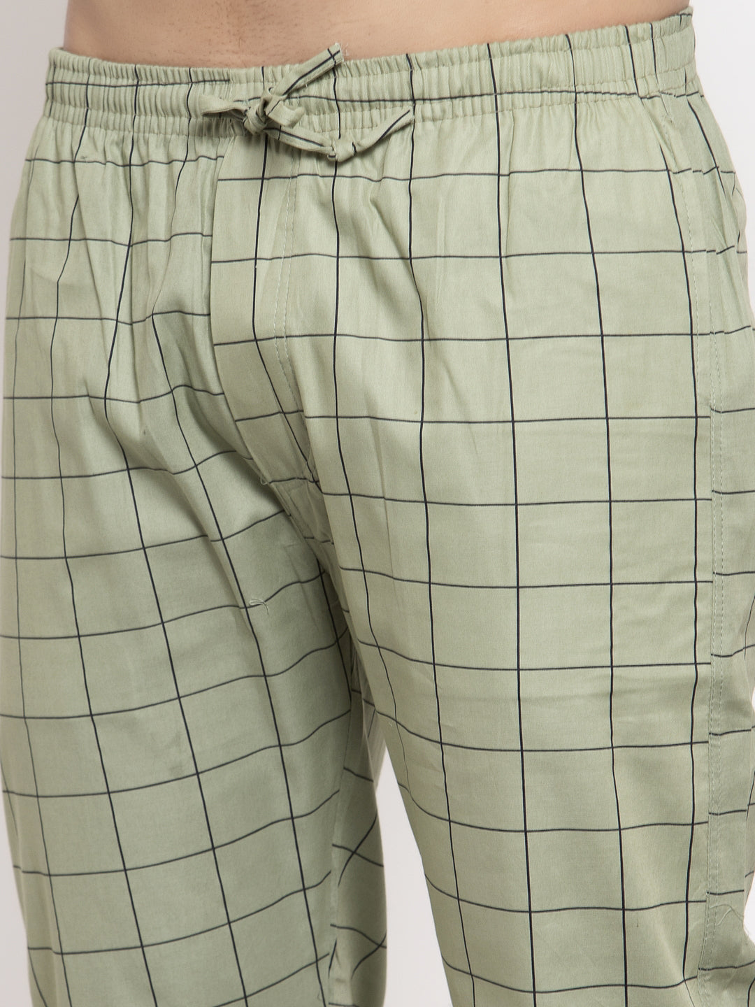 Jainish Men's Green Checked Cotton Track Pants ( JOG 012Pista ) - Swadesiicart