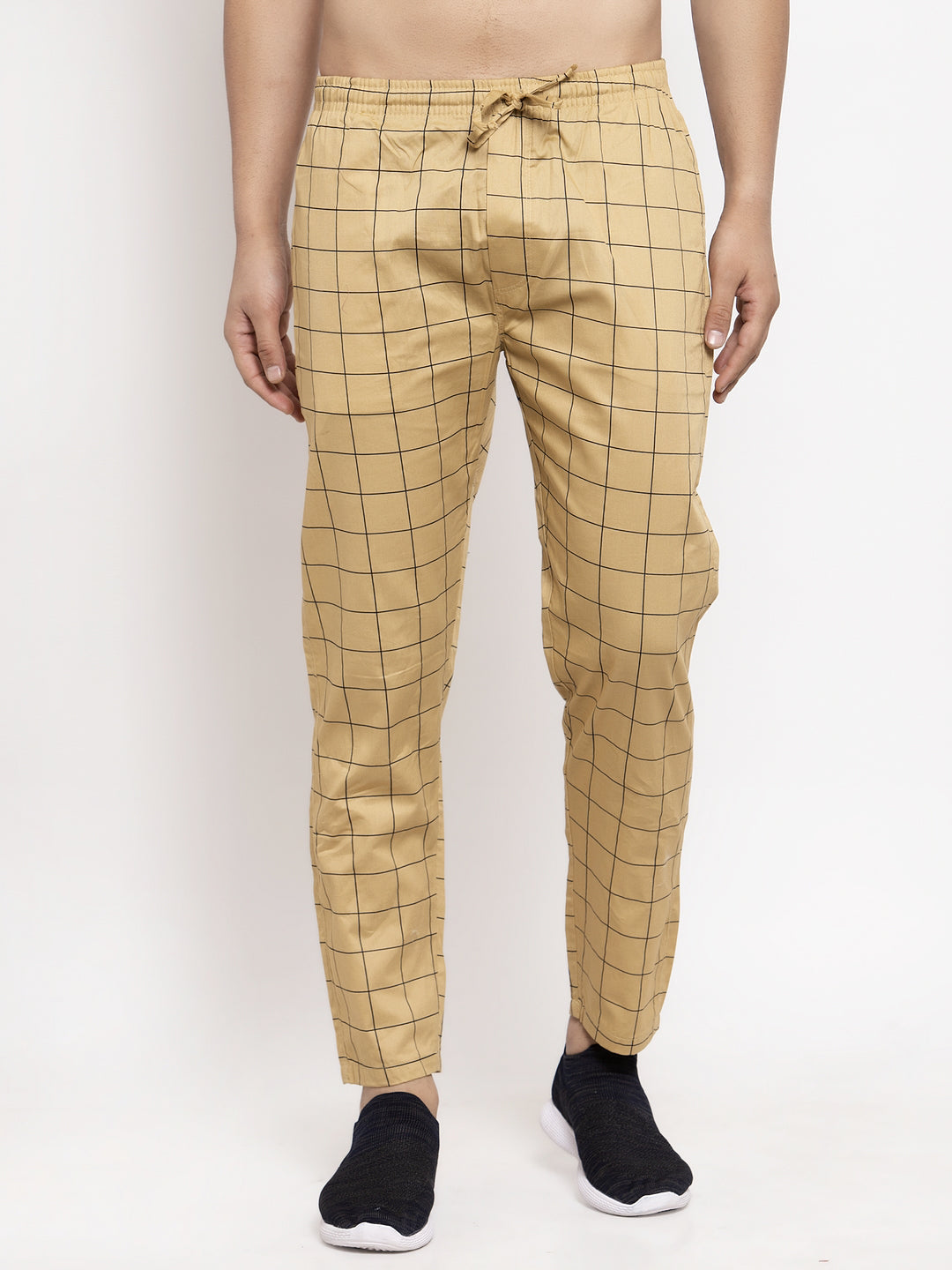 Jainish Men's Rust Checked Cotton Track Pants ( JOG 012Rust ) - Swadesiicart