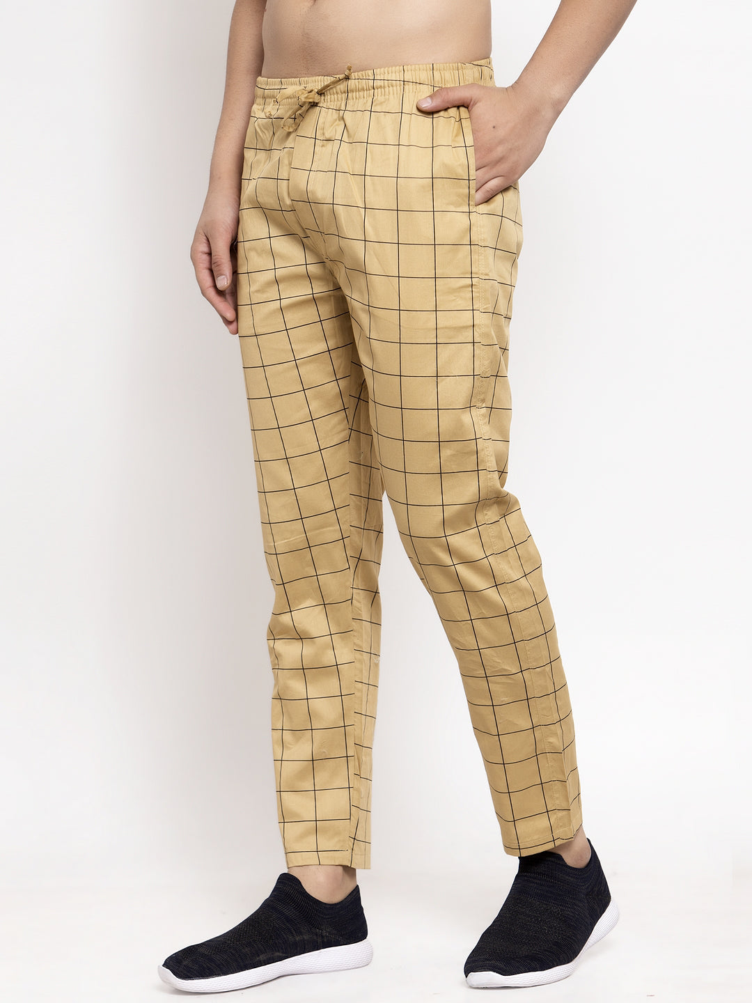 Jainish Men's Rust Checked Cotton Track Pants ( JOG 012Rust ) - Swadesiicart