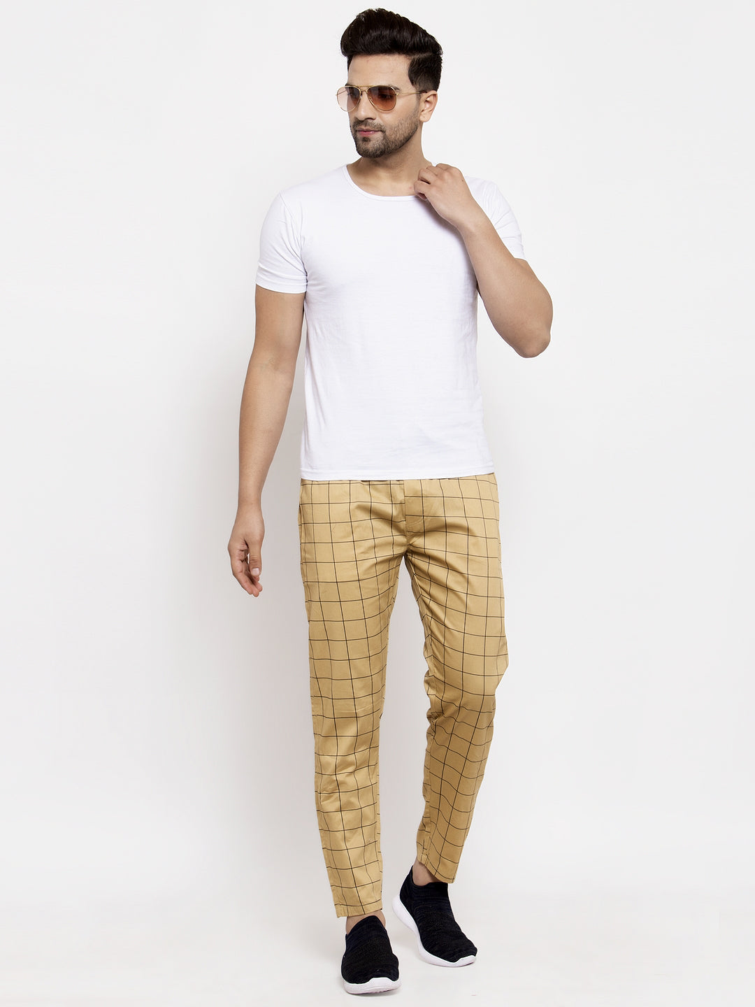 Jainish Men's Rust Checked Cotton Track Pants ( JOG 012Rust ) - Swadesiicart