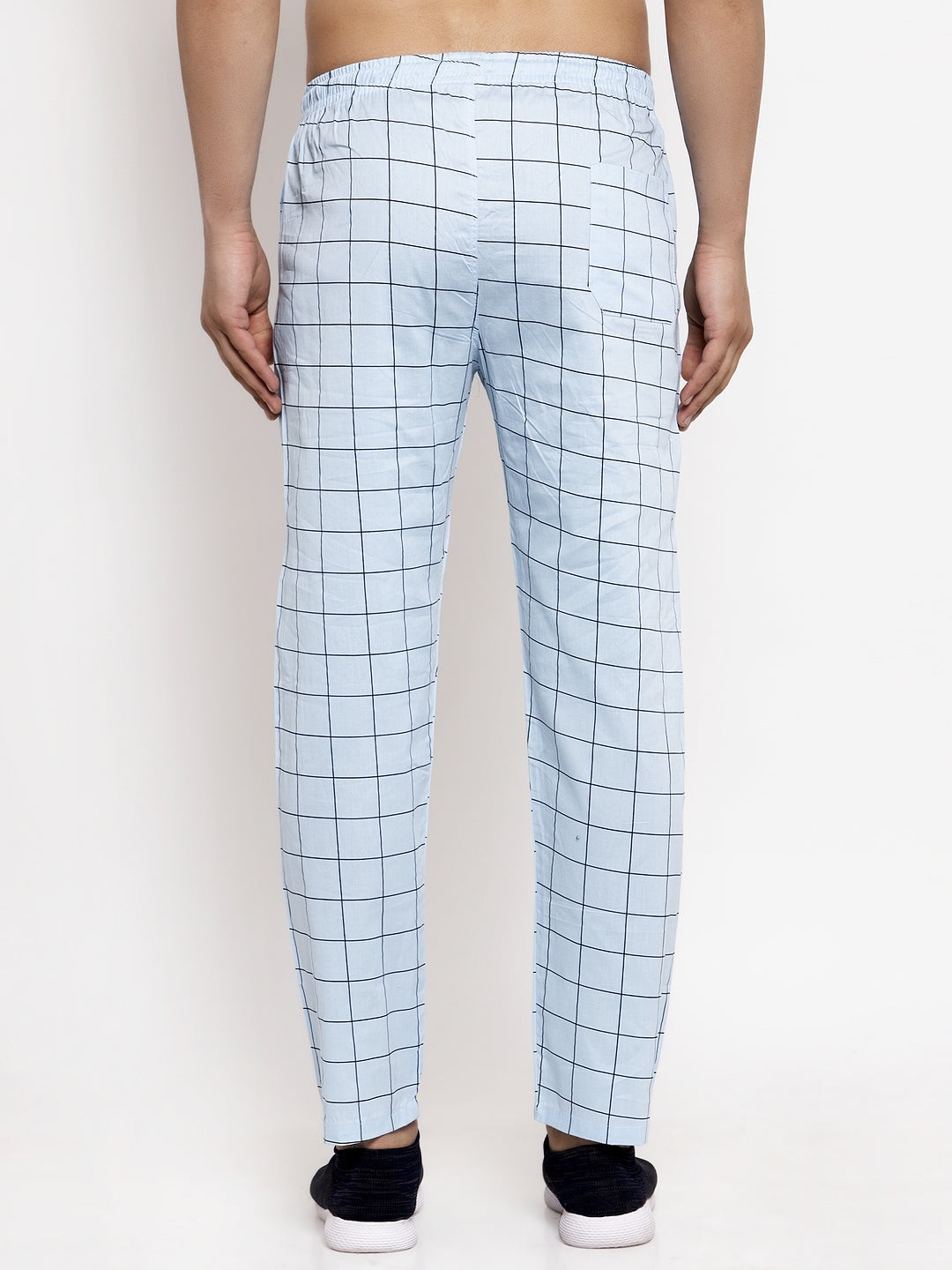 Jainish Men's Blue Checked Cotton Track Pants ( JOG 012Sky ) - Swadesiicart