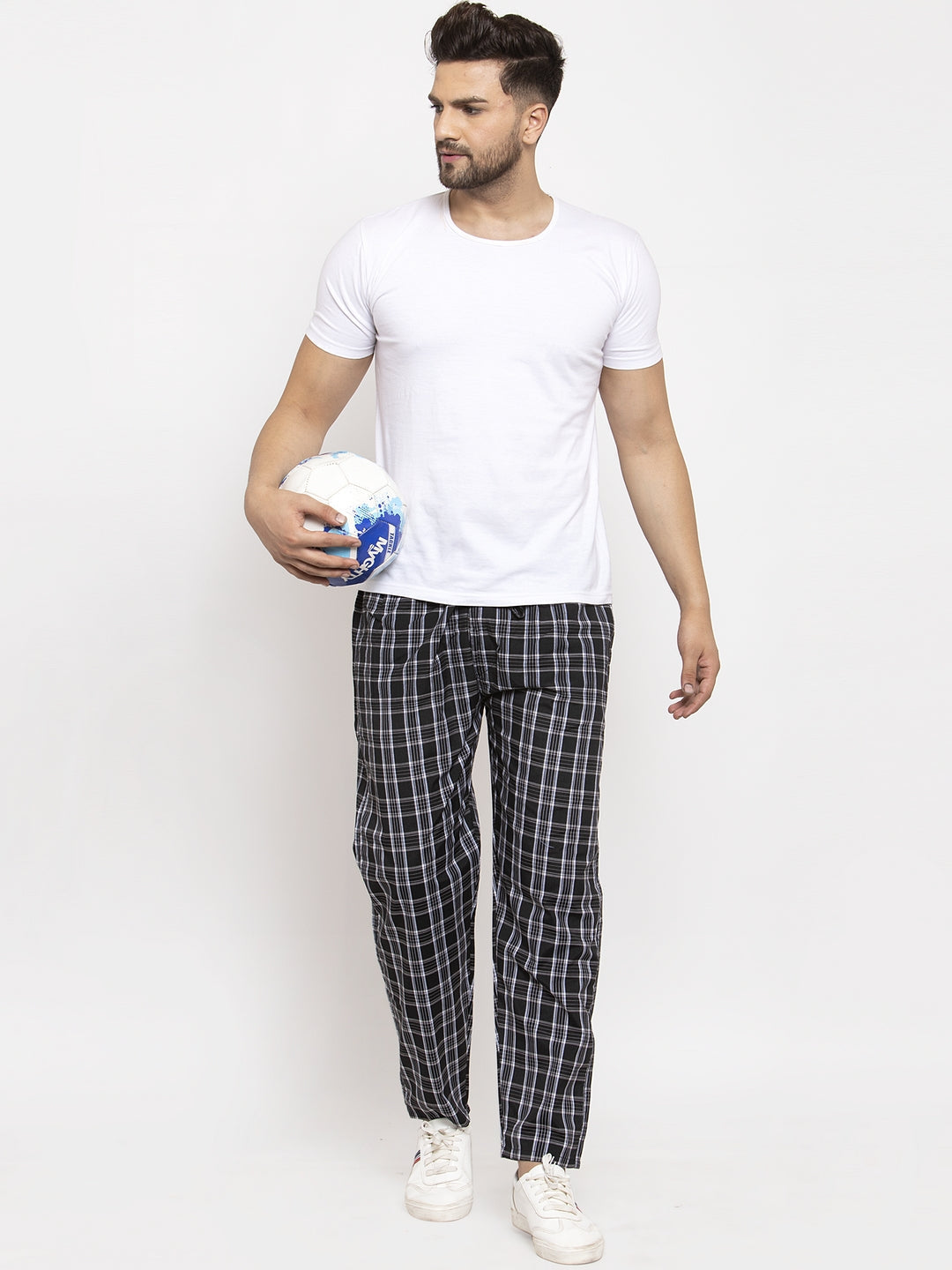 Jainish Men's Black Checked Cotton Track Pants ( JOG 013Black ) - Swadesiicart