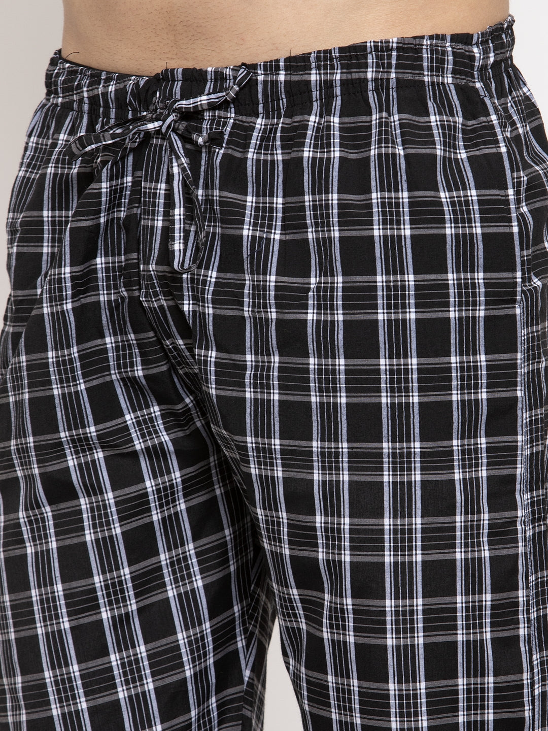 Jainish Men's Black Checked Cotton Track Pants ( JOG 013Black ) - Swadesiicart