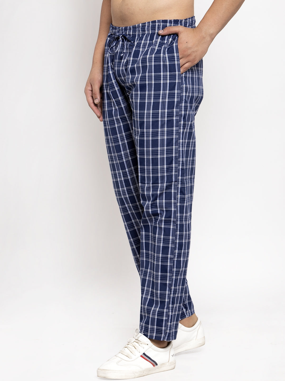 Jainish Men's Blue Checked Cotton Track Pants ( JOG 013Blue ) - Swadesiicart