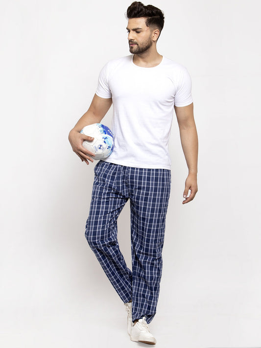 Jainish Men's Blue Checked Cotton Track Pants ( JOG 013Blue ) - Swadesiicart