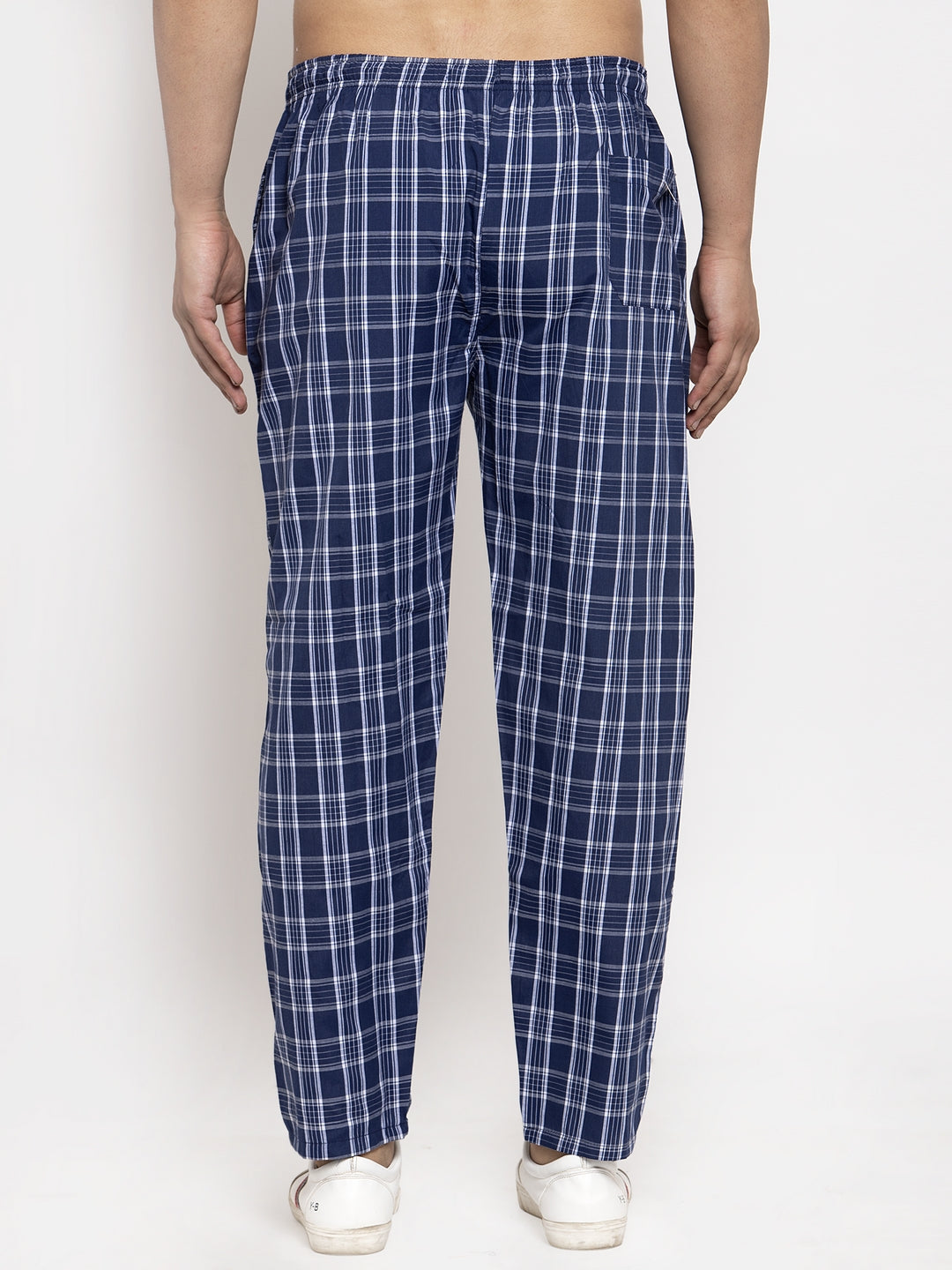 Jainish Men's Blue Checked Cotton Track Pants ( JOG 013Blue ) - Swadesiicart