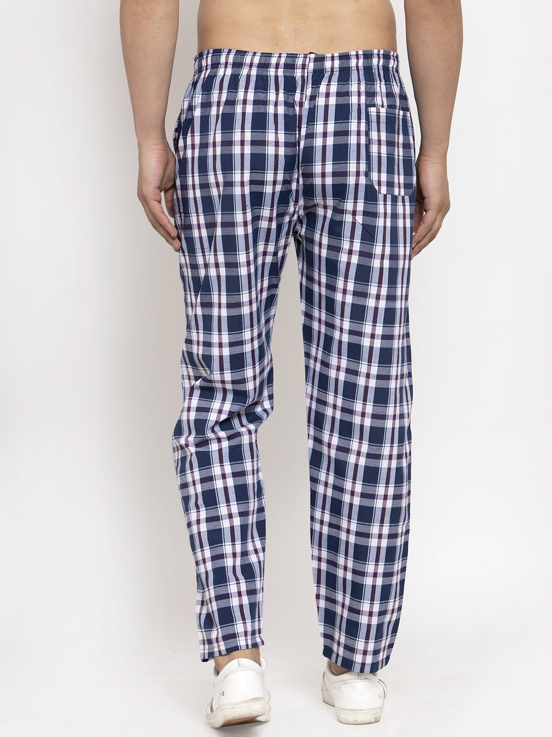 Jainish Men's Navy Blue Checked Cotton Track Pants ( JOG 013Navy-Blue ) - Swadesiicart