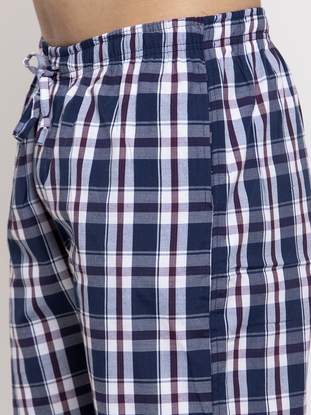 Jainish Men's Navy Blue Checked Cotton Track Pants ( JOG 013Navy-Blue ) - Swadesiicart