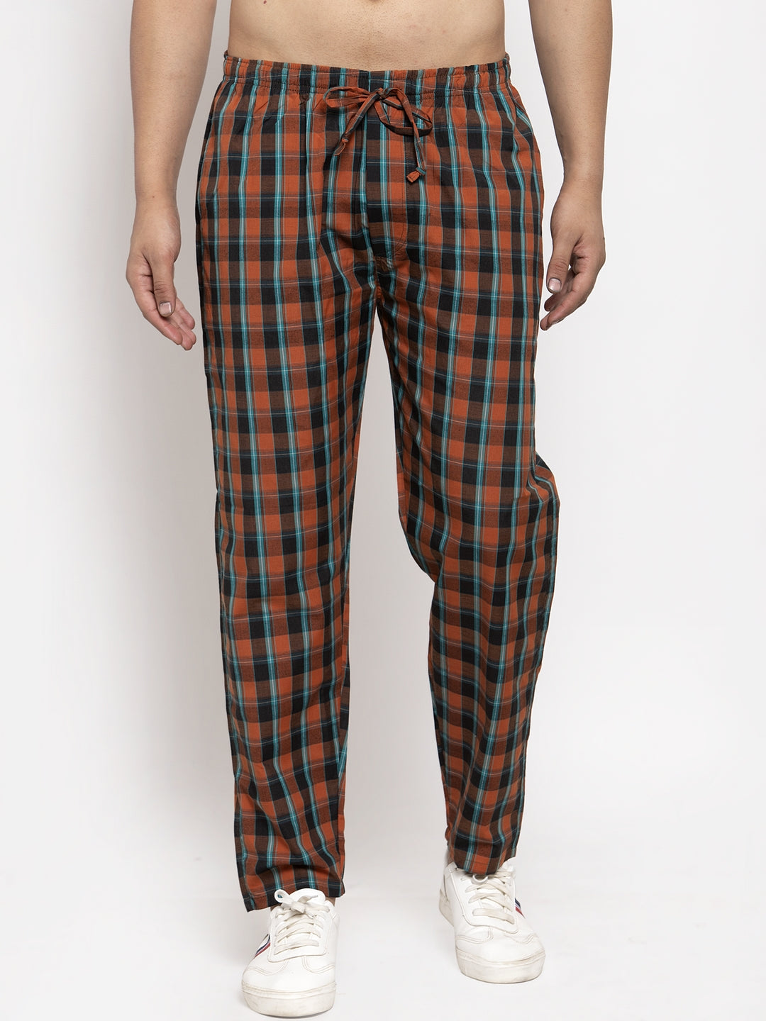 Jainish Men's Orange Checked Cotton Track Pants ( JOG 013Orange ) - Swadesiicart