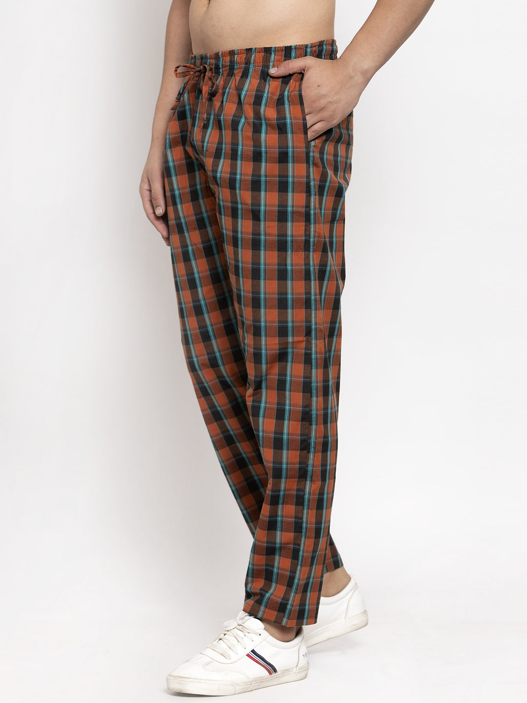 Jainish Men's Orange Checked Cotton Track Pants ( JOG 013Orange ) - Swadesiicart