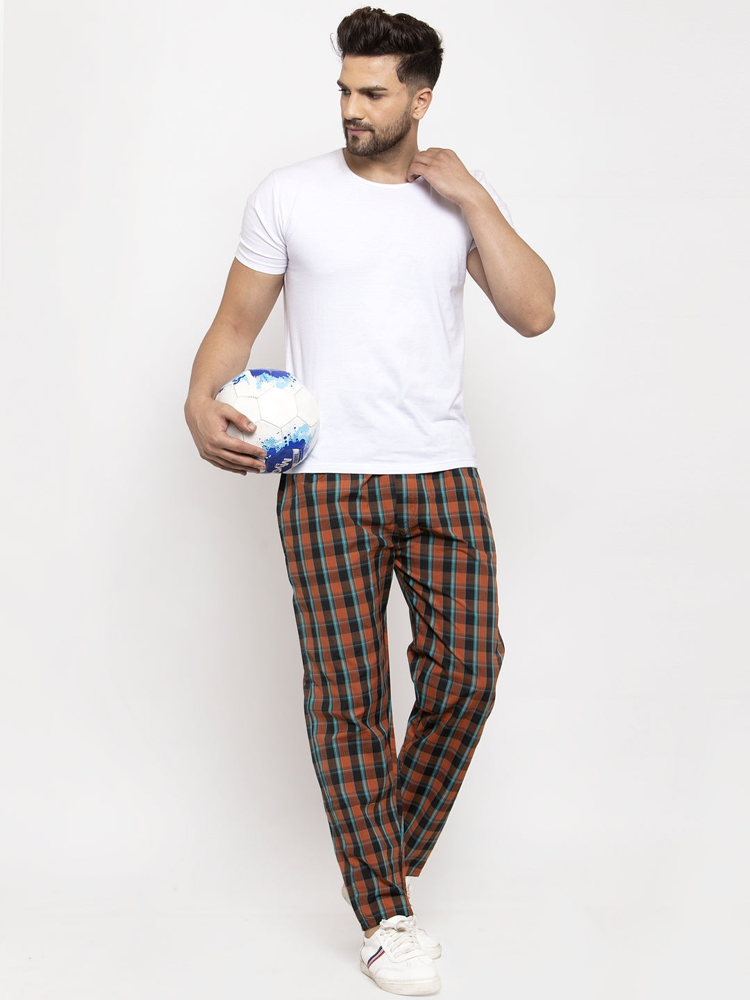 Jainish Men's Orange Checked Cotton Track Pants ( JOG 013Orange ) - Swadesiicart