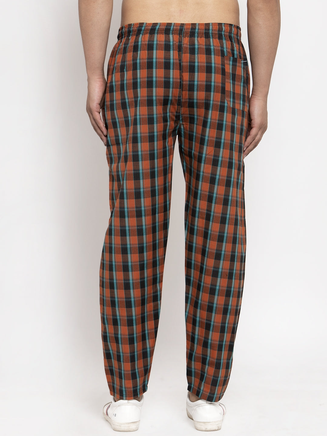 Jainish Men's Orange Checked Cotton Track Pants ( JOG 013Orange ) - Swadesiicart