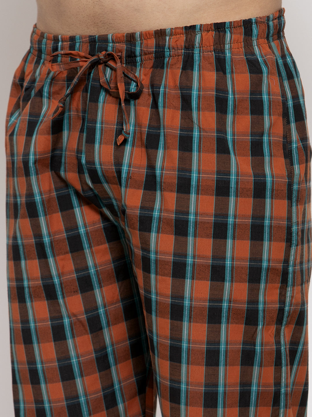 Jainish Men's Orange Checked Cotton Track Pants ( JOG 013Orange ) - Swadesiicart
