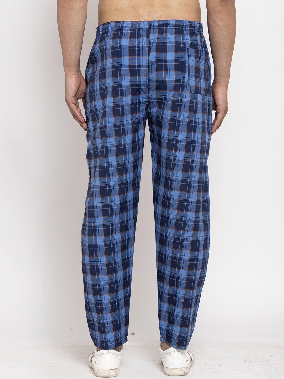 Jainish Men's Blue Checked Cotton Track Pants ( JOG 013Royal-Blue ) - Swadesiicart