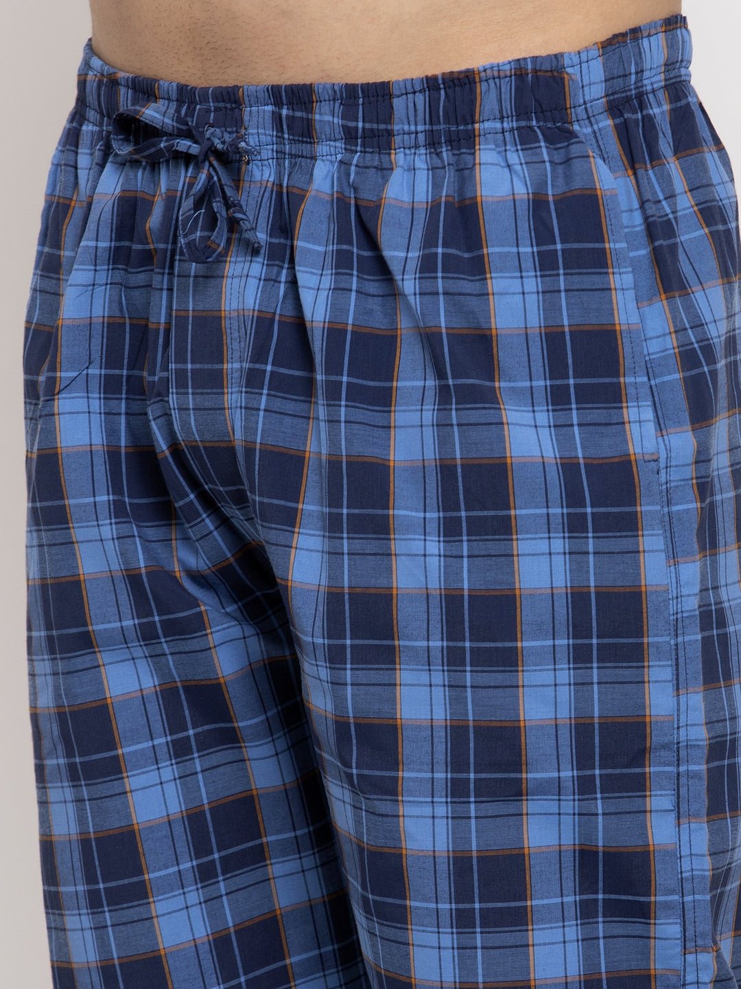 Jainish Men's Blue Checked Cotton Track Pants ( JOG 013Royal-Blue ) - Swadesiicart
