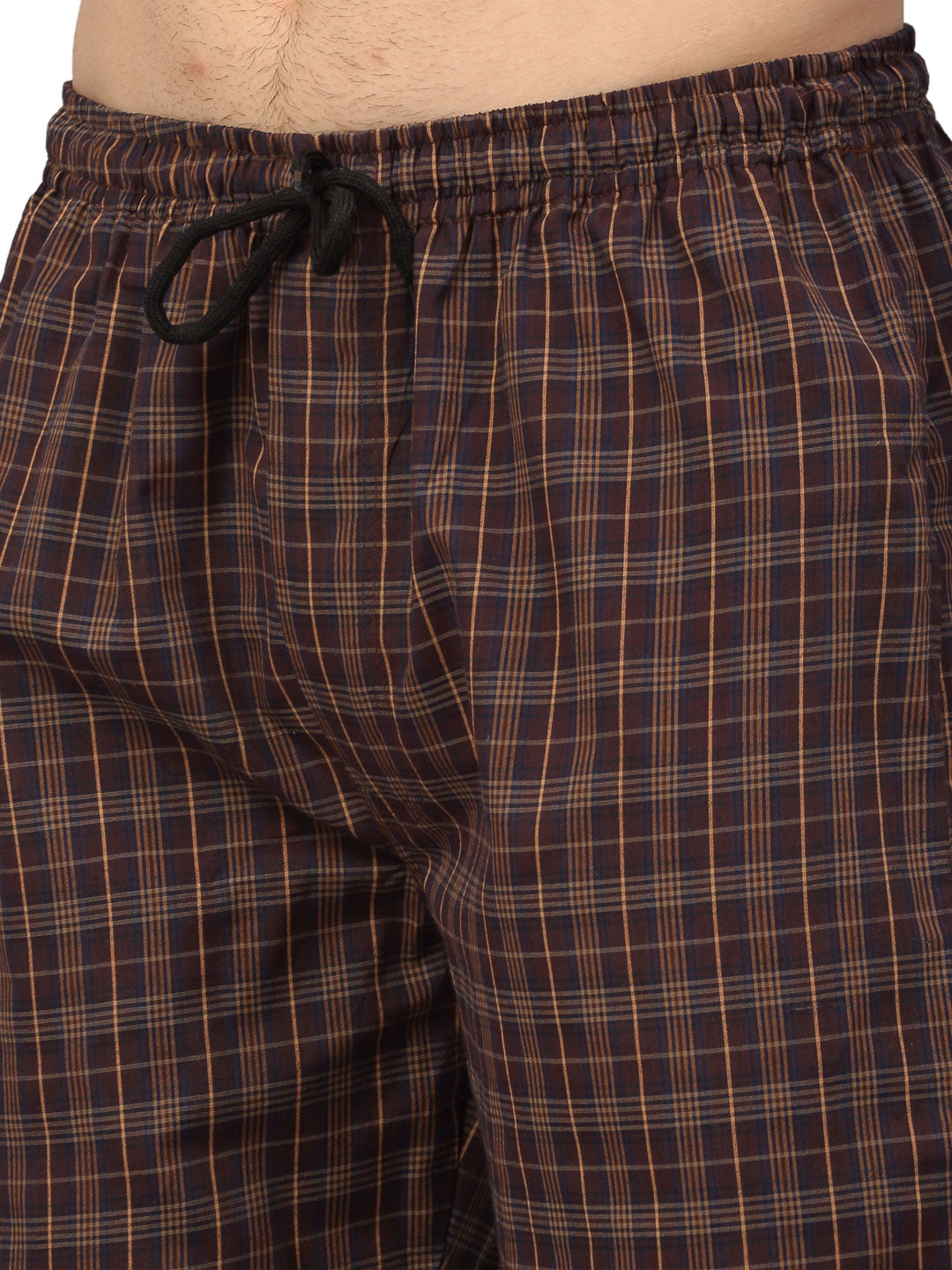 Jainish Men's Brown Cotton Checked Track Pants ( JOG 015Brown ) - Swadesiicart