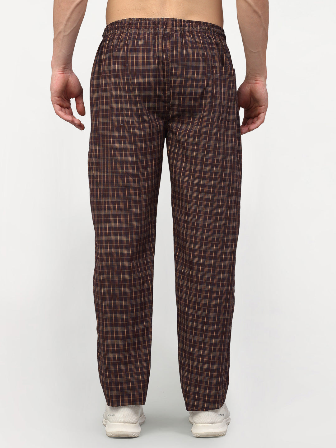 Jainish Men's Brown Cotton Checked Track Pants ( JOG 015Brown ) - Swadesiicart