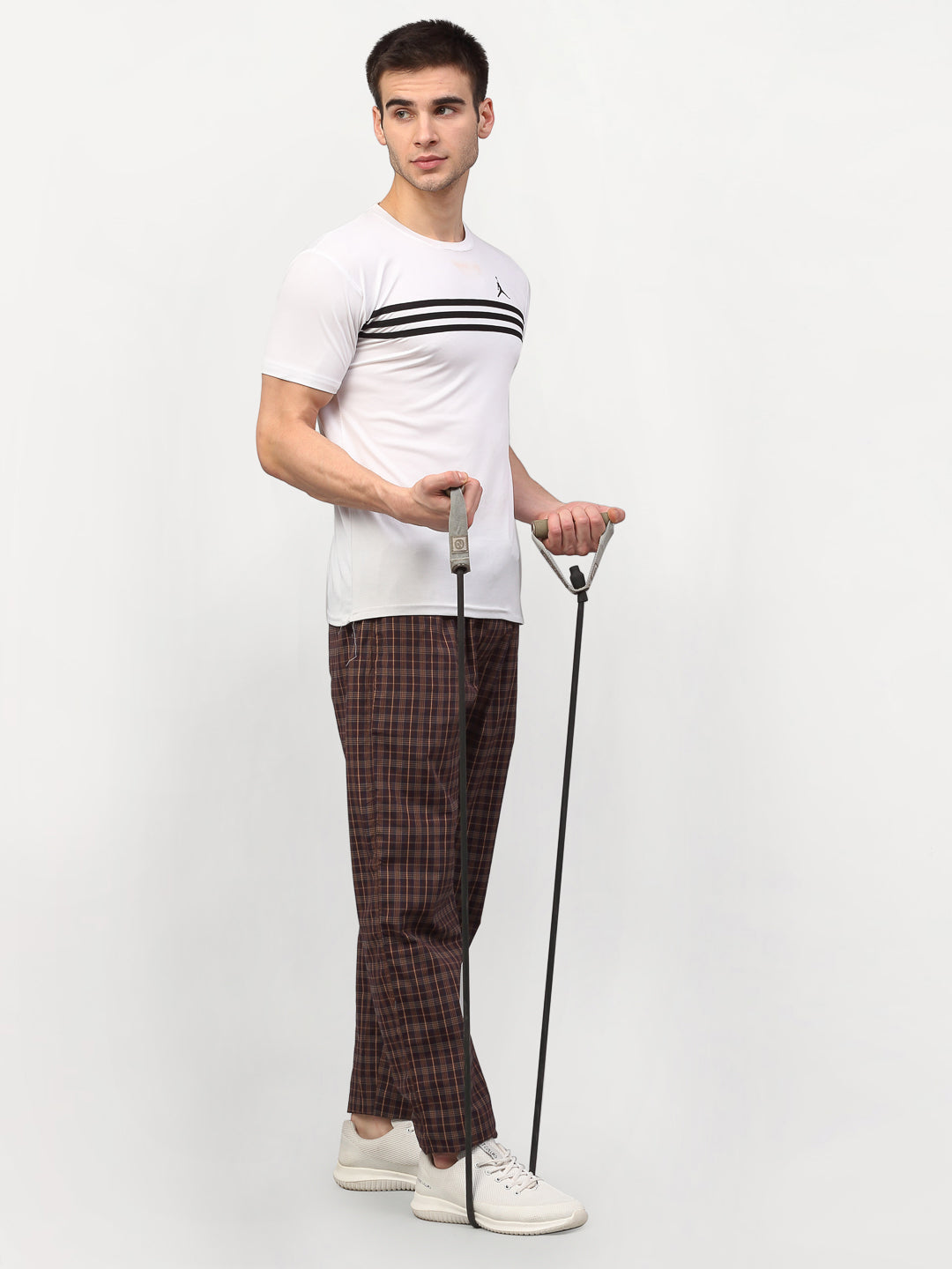 Jainish Men's Brown Cotton Checked Track Pants ( JOG 015Brown ) - Swadesiicart