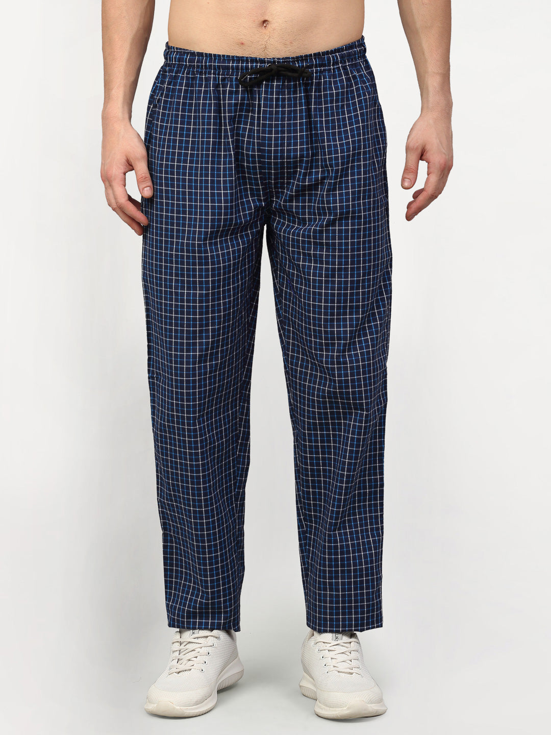 Jainish Men's Navy Blue Cotton Checked Track Pants ( JOG 015Navy ) - Swadesiicart