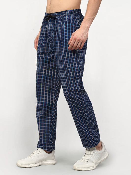 Jainish Men's Navy Blue Cotton Checked Track Pants ( JOG 015Navy ) - Swadesiicart