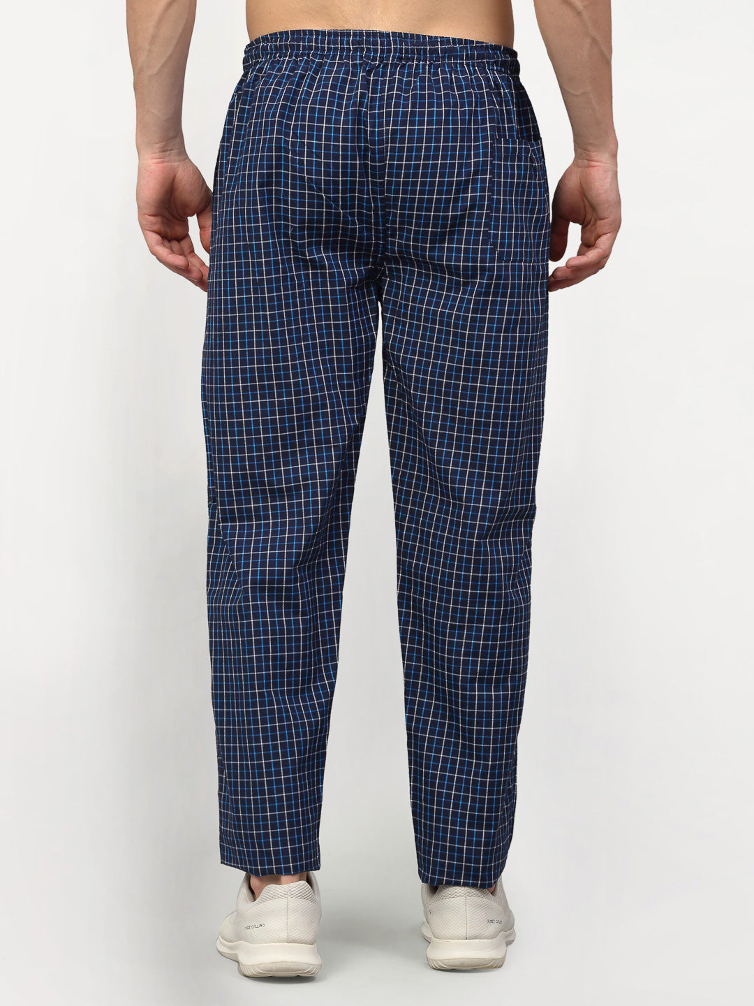 Jainish Men's Navy Blue Cotton Checked Track Pants ( JOG 015Navy ) - Swadesiicart
