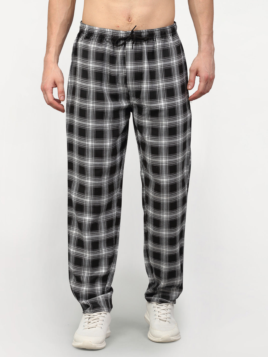 Jainish Men's Black Cotton Checked Track Pants ( JOG 016Black ) - Swadesiicart
