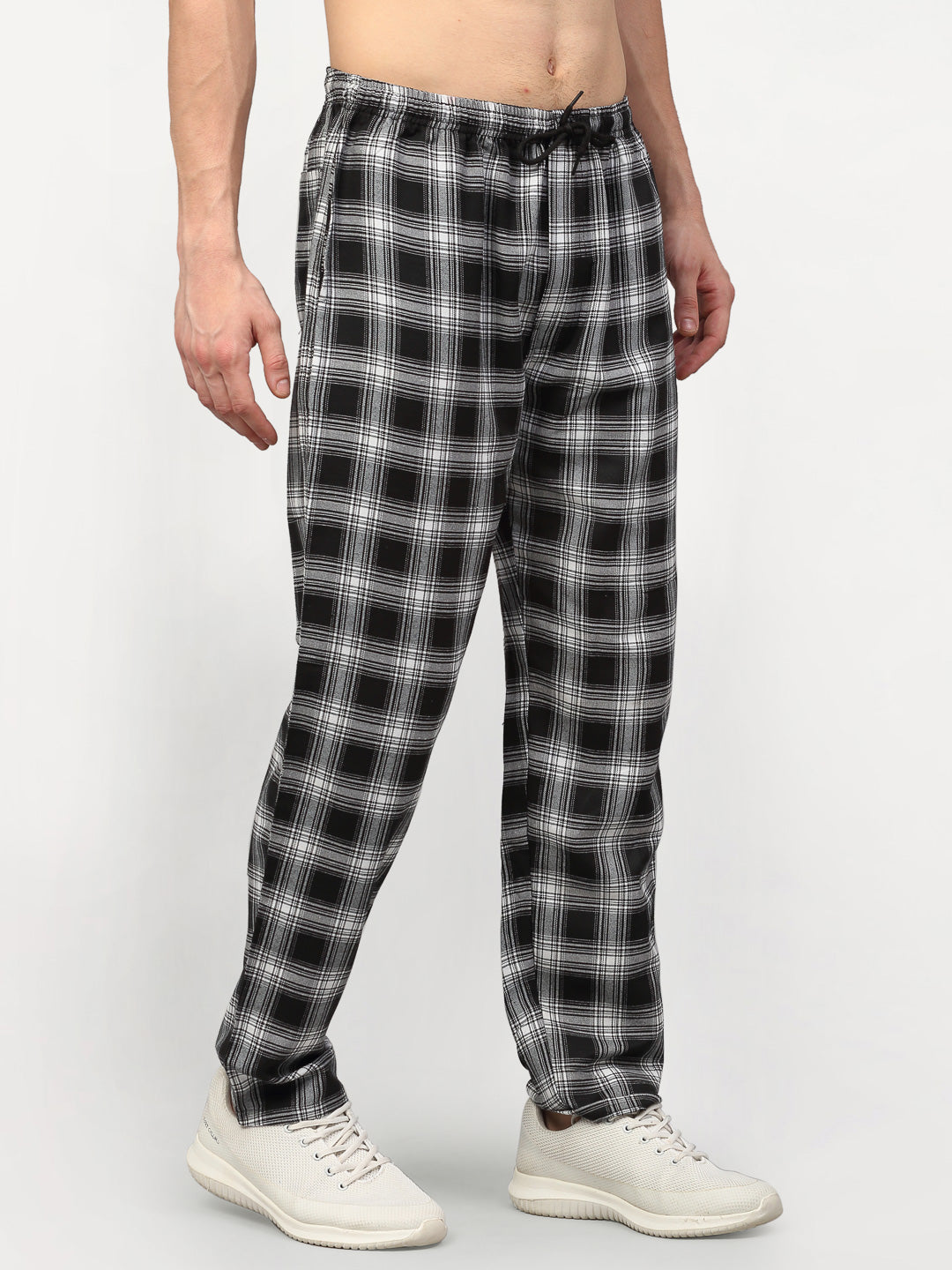 Jainish Men's Black Cotton Checked Track Pants ( JOG 016Black ) - Swadesiicart