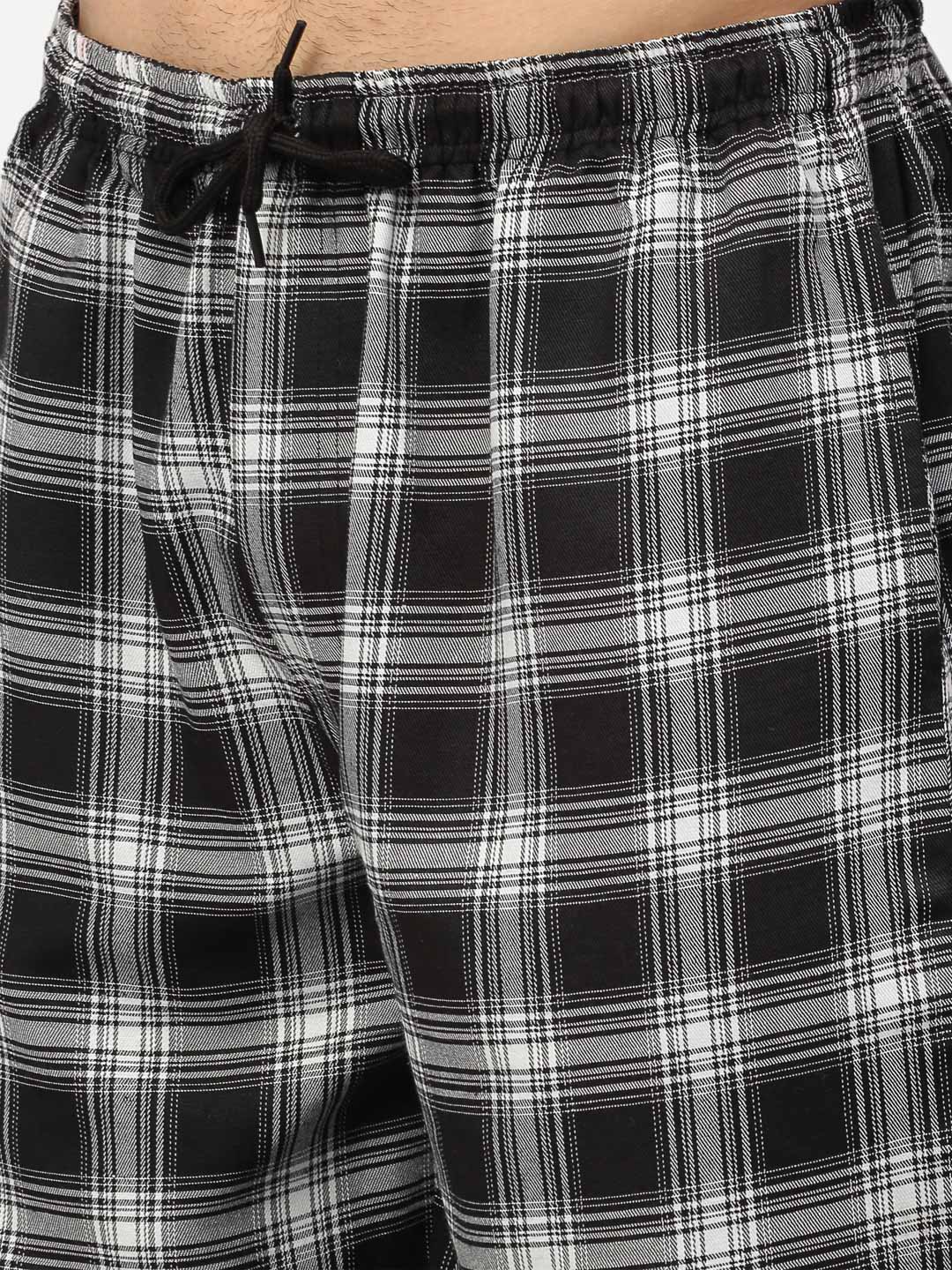 Jainish Men's Black Cotton Checked Track Pants ( JOG 016Black ) - Swadesiicart